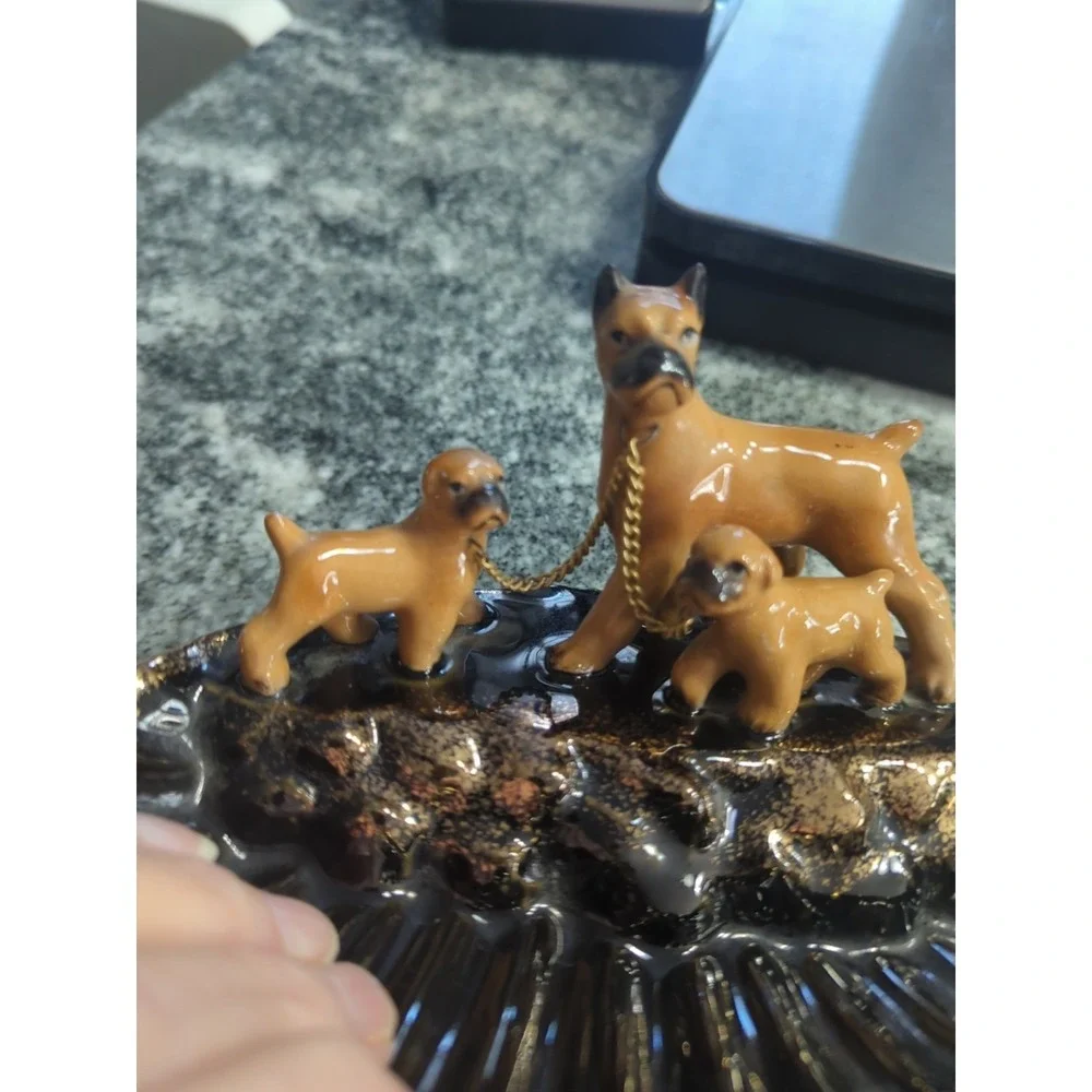 Vintage Mid Century Ashtray Boxer Dog & Puppies German Boxer MCM Japan